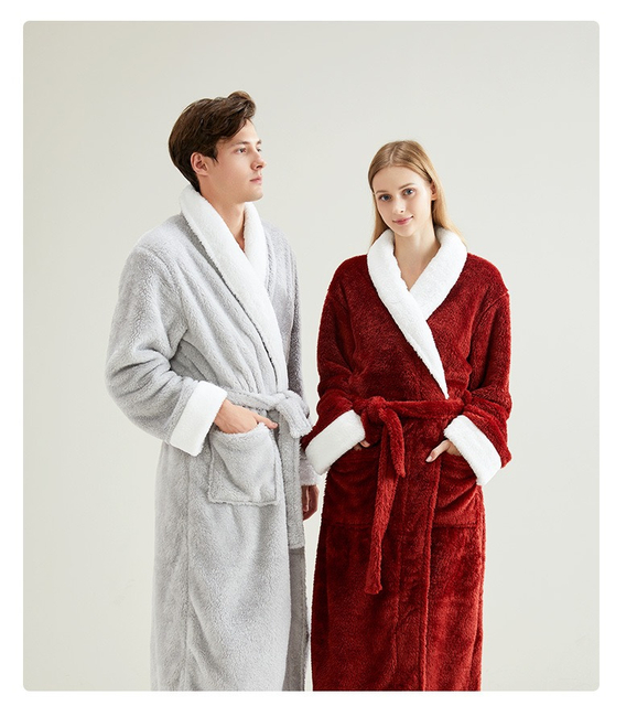 Luksusowy pluszowy szlafrok polarowy dla mężczyzn i kobiet – miękki, ciepły i przytulny długi szlafrok z szalowym kołnierzem 