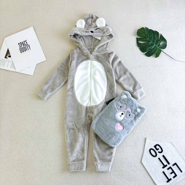 Tkanina z certyfikatem Oeko-tex Pluszowy polar z kapturem i motywem zwierzątek Kigurumi z ciepłą butelką na wodę 