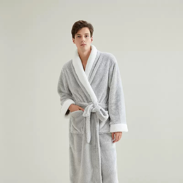 Luksusowy pluszowy szlafrok polarowy dla mężczyzn i kobiet – miękki, ciepły i przytulny długi szlafrok z szalowym kołnierzem 