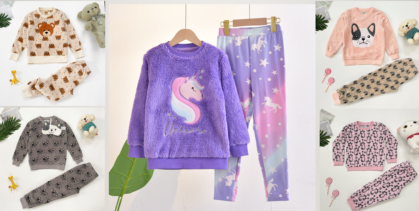 Dziecięcy zestaw piżam z polaru w jednorożca